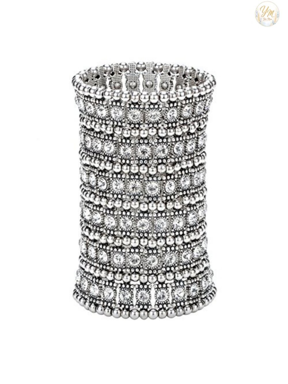 Stretch Cuff Bracelet Antique Silver Plated Multilayer Elastic Band